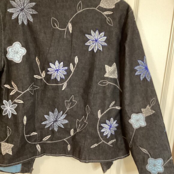 Women's Embroidered Beaded Black Jacket Front Zip Fully lined Western Cowgirl - Picture 6 of 7